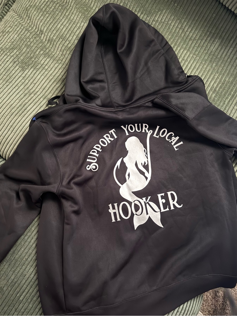 Black Hoodie ‘Support Your Local Hooker’ Mermaid Graphic LIKE NEW!!